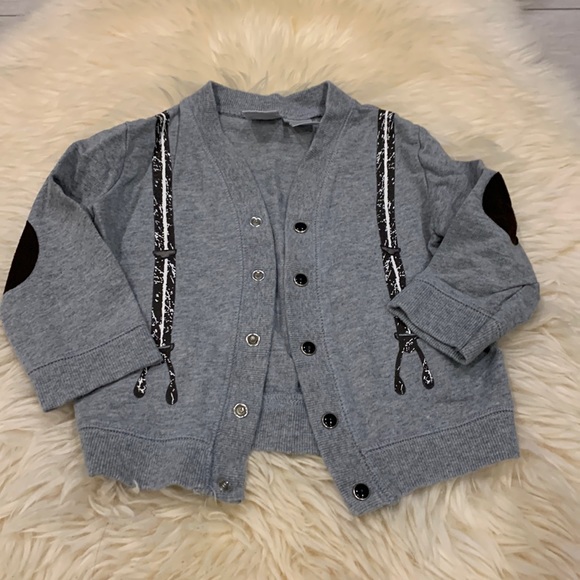 Koala Kids Gray Cardigan Sweater in Sweatshirt Material Gray/Brown Suspenders - Picture 1 of 5